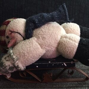 Plush Snowman on Sled Decor